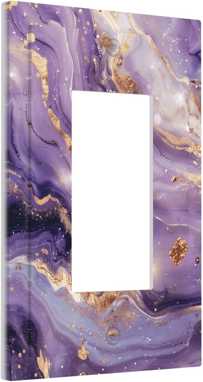 Abstract Purple Gold Marble Texure Luxurious Decorative Outlet Covers 1 Gang Single Rocker Light Switch Cover Plate Wall Plates GFCI Faceplate for Bathroom Living Room Decor