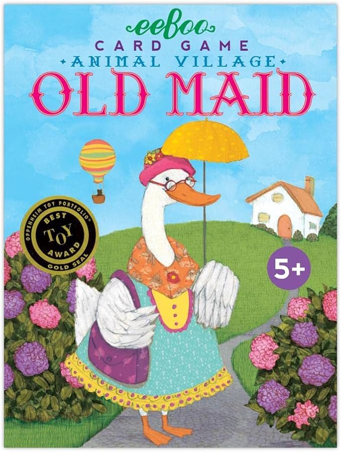 eeBoo Animal Old Maid Playing Card Game - 50 Animal Themed Cards, Classic Matching Card Game, Durable Oversized Cards, Screen-Free Fun, Ages 5+