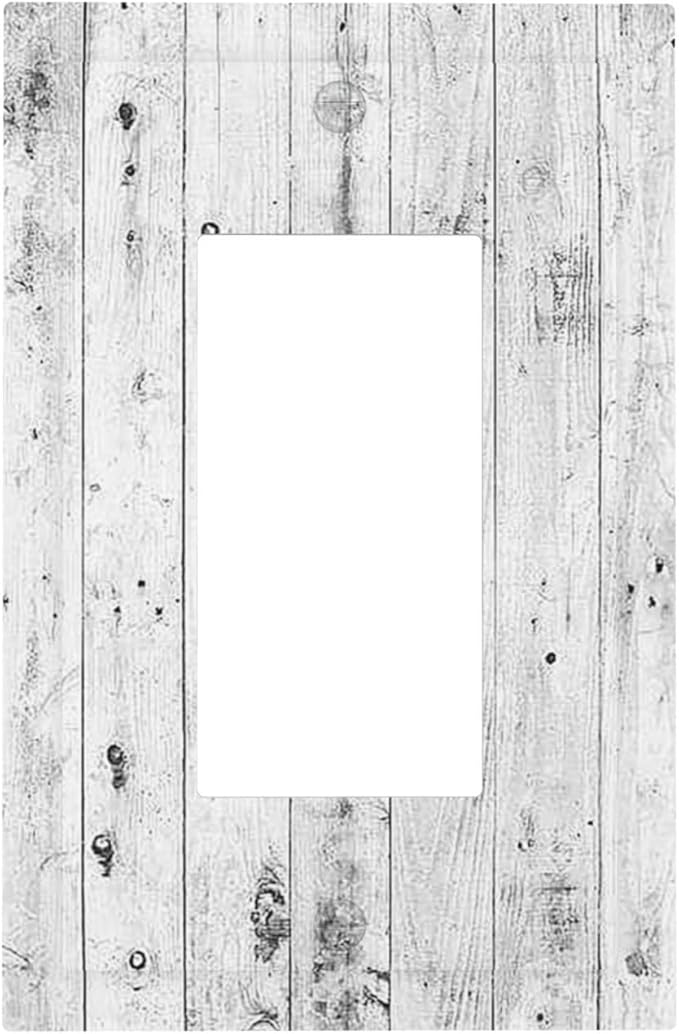 Decorative Outlet Covers Rustic White Grey Wood Grain 1 Gang Single Rocker Light Switch Cover Plate Wall Plates GFCI Faceplate for Farmhouse Home Decor