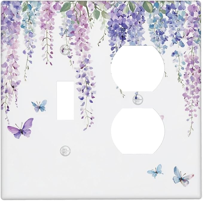 Wallplates Purple Flowers Watercolor Floral Butterflies 1 Toggle 1 Duplex Switch Plate Electrical Gfci Faceplate Decorative Light Switch Covers For Bed Room Living Room Decor