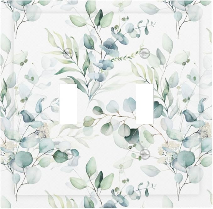 Green Eucalyptus Leaf 2 Gang Double Toggle Outlet Light Switch Cover Wall Plate Electrical Faceplate Decorative Dual Device Switchplate