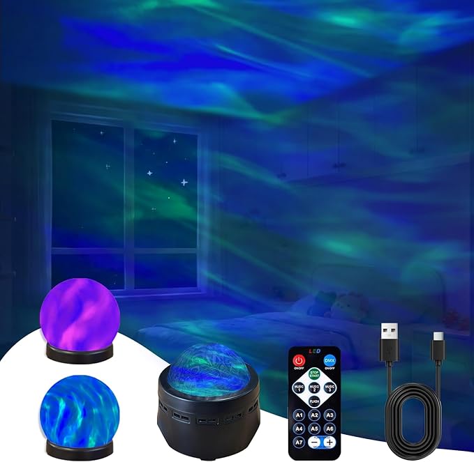 MAXROCK Projector Roating Night Lights for Bedroom Decor, Northern Light Projector, Romantic Muticolor Night Lighting Lamp, Creative Gifts