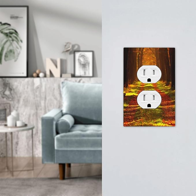 Rustic Nature Tree Autumn Maple Leaf 1 Gang Duplex Outlet Covers Light Switch Cover Decorative Electrical Switchplate Gold Fall Leaves Woodland Park Foliage Tree Faceplate for Bathroom Bedroom Home