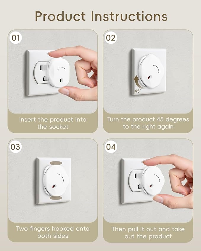 BBBsecure Plug Covers Baby Proofing 24 Pack – Baby-Resistant Rotating Plug Covers for US 3-Prong Electrical Outlets, Toddler Safety Protection, Easy Adult Removal, White