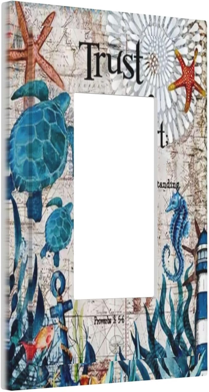 1 Gang Electrical Decora/GFCI Device Wallplate Inspirational Quote Teal Blue Sea Ocean Turtle Nautical Map Beach Coral Single Decorator Rocker Outlet Light Switch Cover Electric Faceplate Dimmer