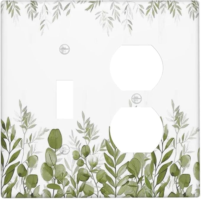 Green Eucalyptus Plant Leaves Vine Wallplates 1 Toggle 1 Duplex Switch Plate Electrical GFCI Faceplate Decorative Light Switch Covers for Bed Room Living Room Decor