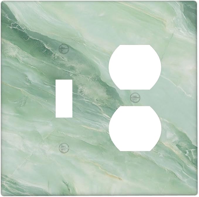 Outlet Covers Green Marble Luxury Abstract 2 Gang Decorative Switch Plates 1 Toggle Duplex Combo Light Switch Cover GFCI Electrical Wall Plates for Bathroom Bedroom Decor