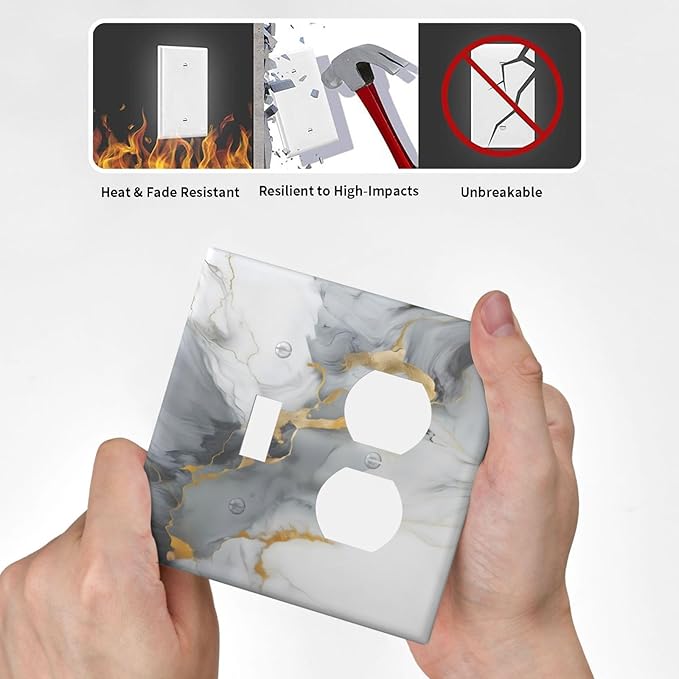 Gold Marble Grey Art Abstract Luxury Print Wallplates 1 Toggle 1 Duplex Switch Plate Electrical GFCI Faceplate Decorative Light Switch Covers for Kitchen Bathroom Decor