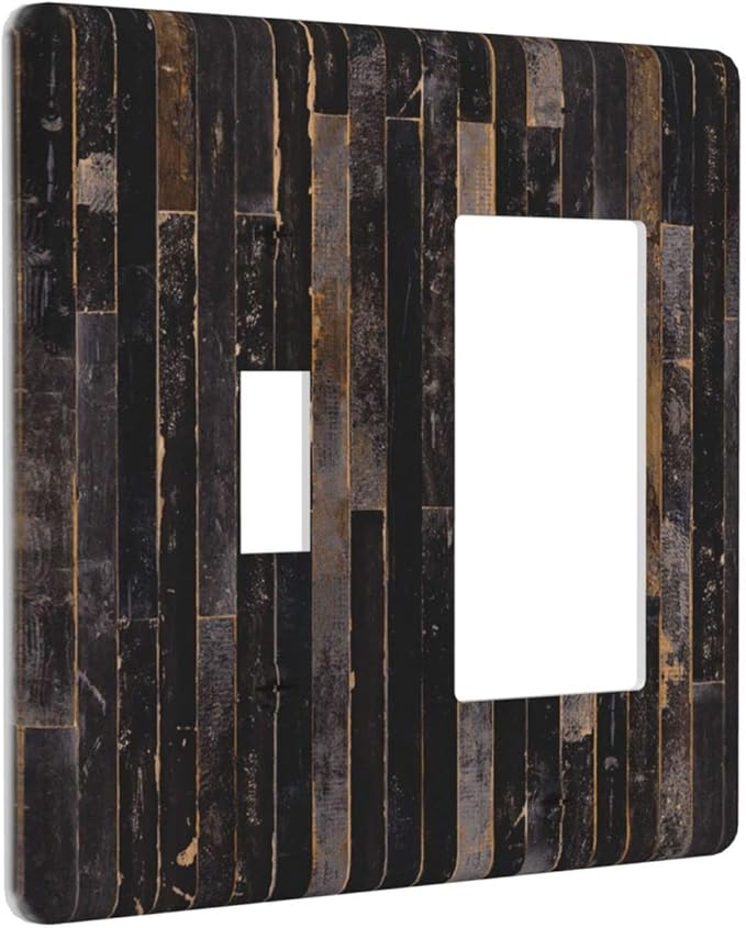 Decorative Switch Plate Covers Black Farmhouse Wood Board 2 Gang 1 Gang Single Toggle Rocker Device Combination Light Switch Cover Western Country Lodge Wall Plate Electrical Faceplate