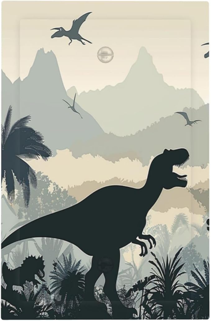 Light Switch Cover Plate Prehistoric World Dinosaur Cartoon Fores 1 Gang No Device Blank Electrical Wall Plates Faceplate Decorative Switch Plate for Kids Room Nursery Decor
