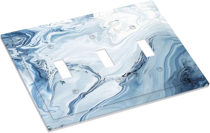 Blue Marble Abstract Ombre Chic Luxury Print Decorative Switch Plates 3 Gang Wall Plate Triple Toggle Light Switch Cover Faceplate Electrical Wall Panels for Bathroom Living Room Decor