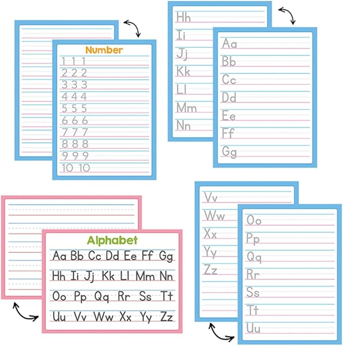 Lachilly Double Sided Dry Erase Handwriting Practice Boards – Alphabet A-Z and Number 1-10 Tracing Board for Kids – Write, Wipe, and Reuse – Perfect for Kindergarten and Preschool