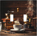 Decorative Switch Plate Cover with Vintage Coffee Retro Grinder Artwork Design 2 Gang Wall Plate Unique Double Toggle Double Light Switch Covers for Rustic Kitchen Decor