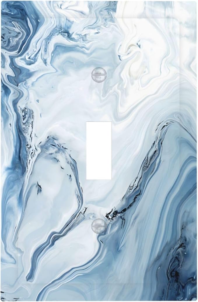 Blue Marble Abstract Ombre Chic Luxury Print Decorative Light Switch Cover 1 Gang Single Toggle Device Electrical Faceplate Switchplates Decorator Outlet Wall Plate for Bathroom Living Room Decor