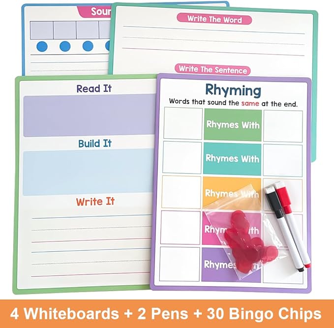 Lachilly Double Sided Phonemic Awareness Dry Erase Board Handwriting Practice Board, Syllable Phonics Game, Speech Therapy Materials, Letter Sound, Write, Wipe, and Reuse, Perfect for Preschool