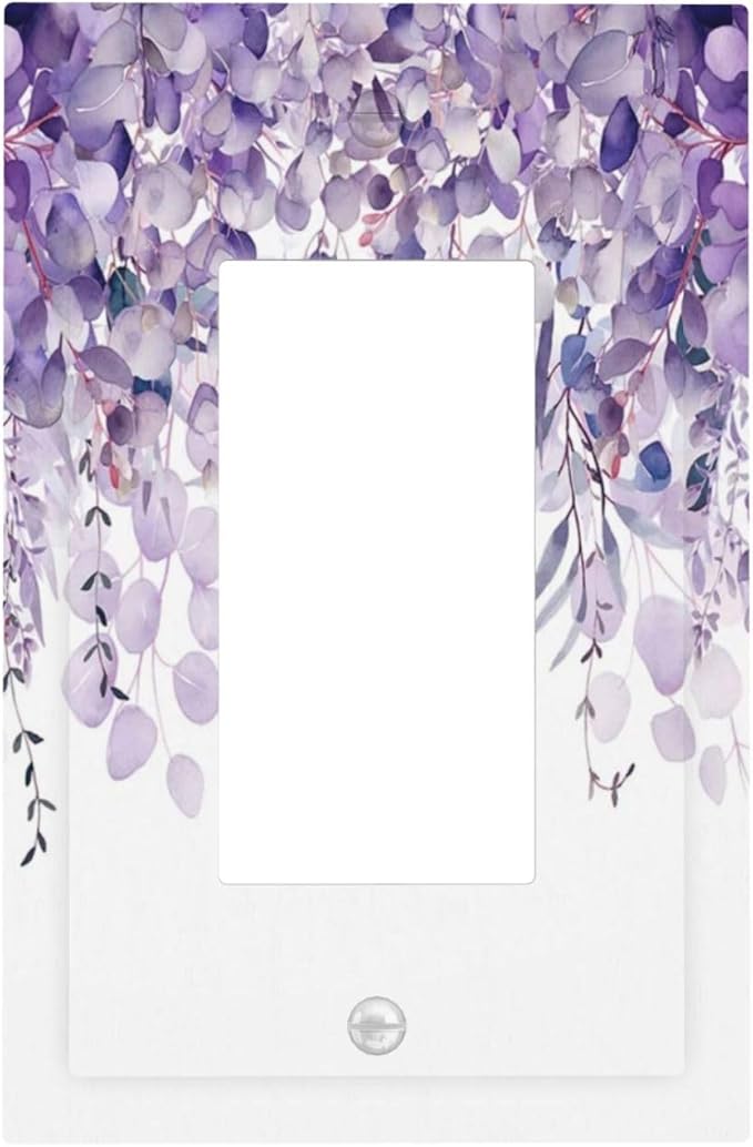 Purple Plants Leaves Eucalyptus Vine Floral Flowers Decorative Outlet Covers 1 Gang Single Rocker Light Switch Cover Plate Wall Plates GFCI Faceplate for Bedroom Living Room Decor
