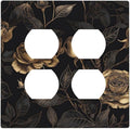 Black Floral Dark Vintage Gold Rose Flower Outlet Covers 2 Gang Double Duplex Decorative Light Switch Covers Electrical Wallplates Socket Faceplate for Bedroom Living Room Decor