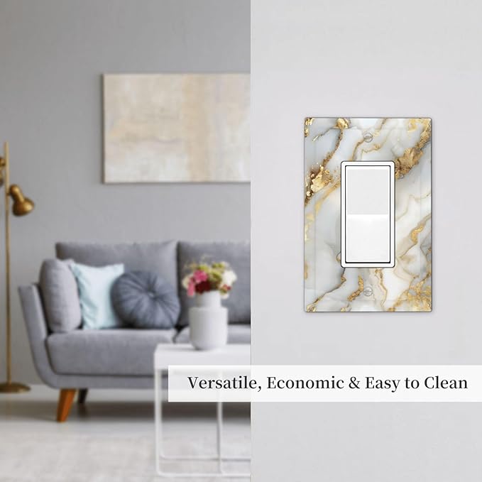 Luxurious White Gold Marble Patterns Abstract Decorative Outlet Covers 1 Gang Single Rocker Light Switch Cover Plate Wall Plates GFCI Faceplate for Bathroom Kitchen Decor
