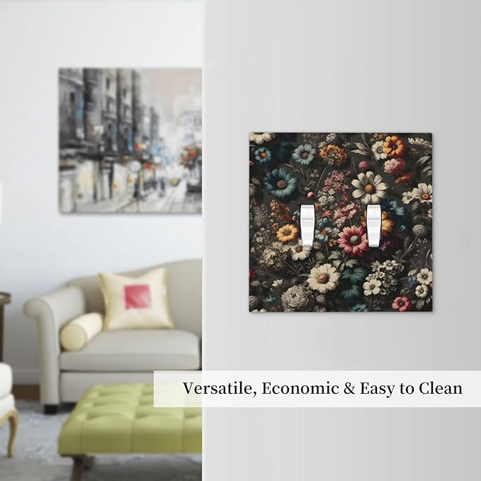 Decorative Light Switch Plate Covers Bohemian Colorful Floral Blue White Yellow Red Flowers 2 Gang Wall Plate Double Toggle Switch Cover Plate Electric Dual Device Electrical Faceplate