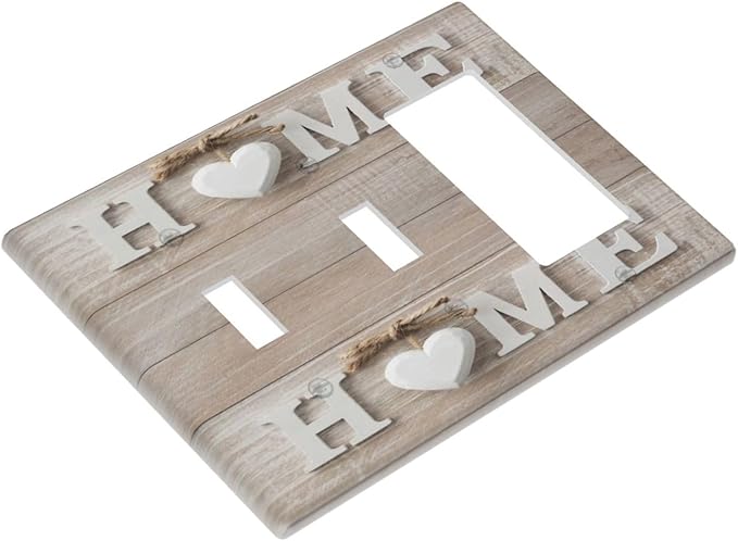 Farm Country Love Home Wood Print 3-Gang 2-Toggle 1-GFCI/Decorator Combination Light Switch Decorative Triple Combo Device Switches/Rocker Outlet Covers and Wall Plate