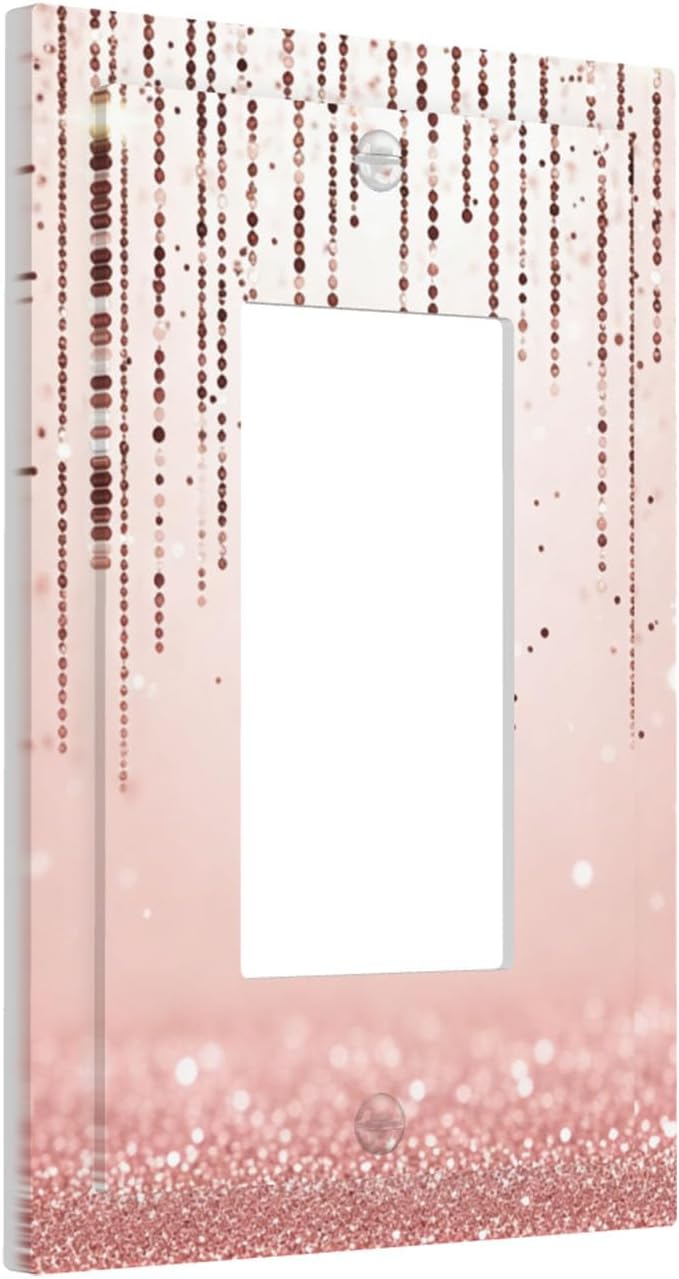 Rose Gold Pink 1-Gang Toggle Light Switch Plate, Draping Bead Printed Pattern Decorative Wall Plate, Modern Glam Home Decor