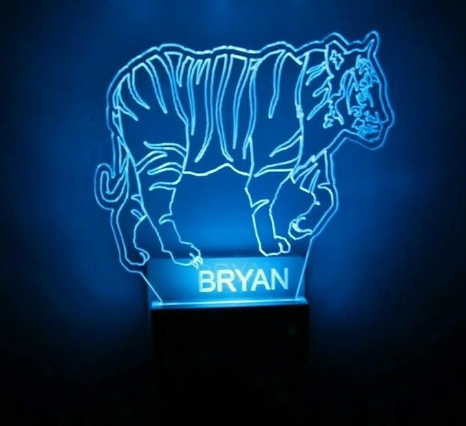 MIRROR MANIA Night Light Multi Color Personalized LED Plug-in, Ultra-Slim Touch Night Light Smart Dusk to Dawn Sensor, Kids Children's Bedroom Kitchen Bathroom Hallway Play Room Variations (Tiger)
