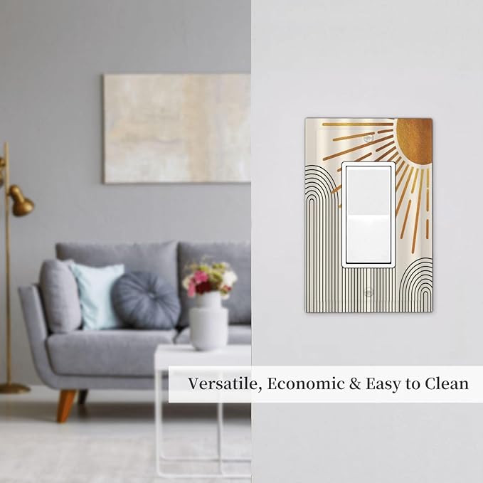 Mid Century Beige Boho Abstract Sun 1 Gang Rocker Light Switch Covers Vintage Arch Quad Single Decora Outlet Wall Plate Decorative Switchplate Faceplate GFCI for Country Bathroom Bedroom Decor