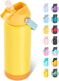 Fijinhom 24oz Insulated Stainless Steel Water Bottle, Wide Mouth Double Wall Vacuum, Silicone Straw, Sweat & Leak Proof, BPA Free Insulated Water Flask for Travel, Keep Cold 24h Hot 12h, Lemon
