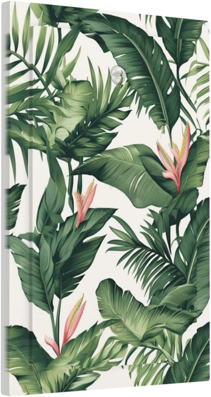 Tropical Leaf Jungle Botanical Palm Tree Greenery Floral Light Switch Cover Plate 1 Gang No Device Blank Electrical Wall Plates Faceplate Decorative Switch Plate for Bedroom Living Room Decor