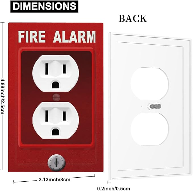 Novelty Fire Alarm Prank Duplex Wall Plate - 1-Gang Standard US Size Fire Station Themed Outlet Covers for Game Room Decor