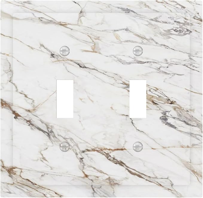 Light Switch Cover Plate White Brown Marble Abstract Modern Luxury 2 Gang Double Toggle Decorative Switch Plates Plug Cover Wall Plates Electrical Faceplate for Bathroom Kitchen Decor