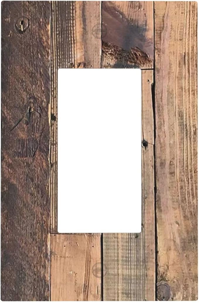 Rustic Brown Wood Plank Vintage Country Wooden Board Decorative Outlet Covers 1 Gang Single Rocker Light Switch Cover Plate Wall Plates GFCI Faceplate for Farmhouse Home Decor