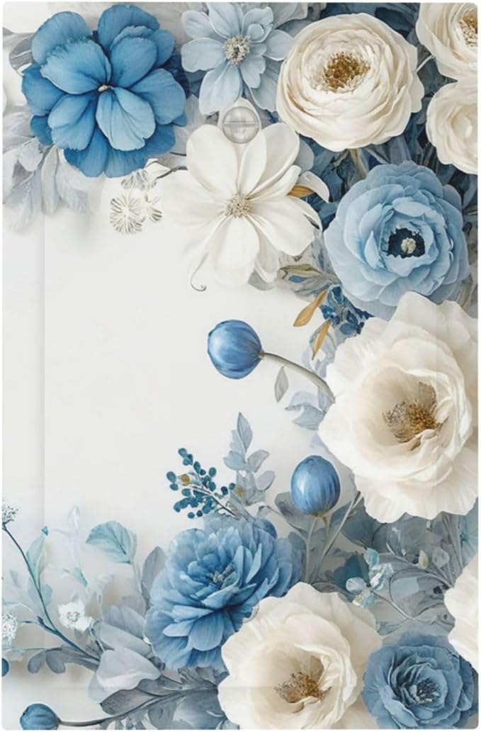Decorative Light Switch Cover Plate Blue Rose White Flowers Rustic Floral 1 Gang No Device Single Blank Outlet Covers Wall Plate Cover Switchplate Electrical Face Plate