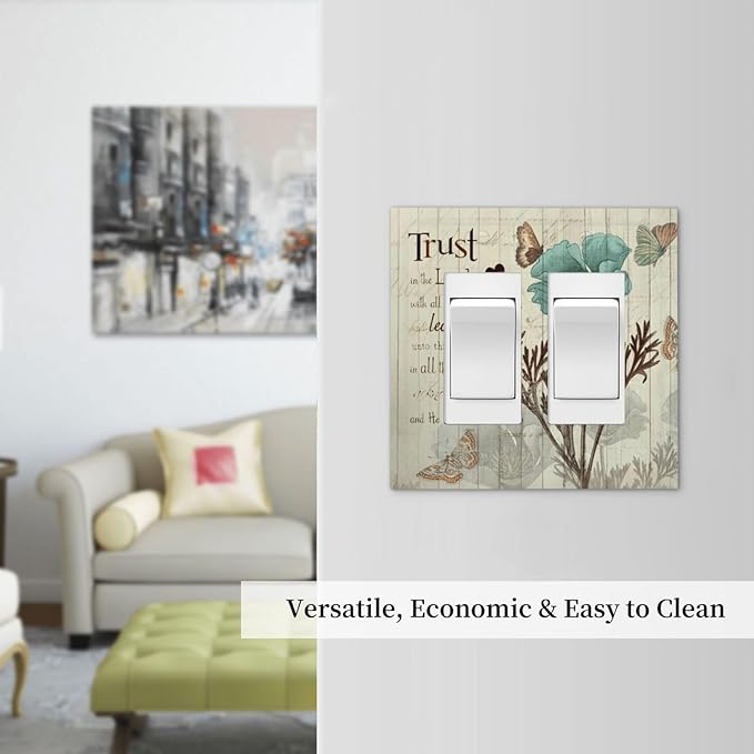 Rustic Elegant Teal Tulip Bible Inspirational Quote Decorative Outlet Covers 2 Gang Double GFCI Rocker Electrical Wall Panels Light Switch Cover Plate for Farmhouse Bedroom Decor