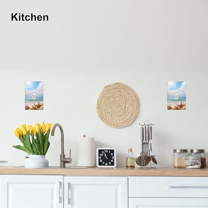Ocean Beach Starfish Clouds 1-Gang Toggle Light Switch Plate, Coastal Wall Plate for Bathroom, Bedroom, Beach House & Sunroom