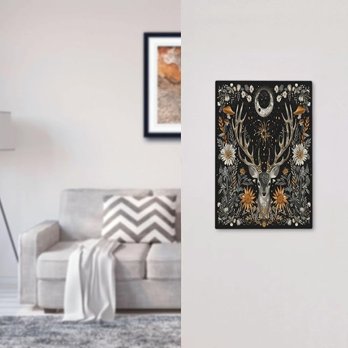 Light Switch Cover Vintage Deer Flowers Moon Natural Plants Floral Decorative Switch Plates 1 Gang Blank No Device Outlet Covers Electrical Wall Plates for Bathroom Bedroom Decor