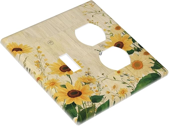 Decorative Switch Cover Plate with Vintage Botanical Sunflower Field Design Toggle Duplex Wall Plate 2 Gang Light Switch Cover Outlet Covers for Nature Yellow Blooms Wall Decor