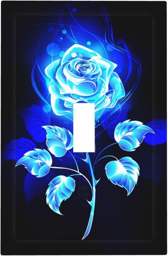 Romantic Royal Blue and Black Rose Flower 1 Gang Toggle Light Switch Cover One Gang Jumbo Size Elegant Luxury Pretty Woman Electrical Single Toggle Switch Wall Plate Decorative Outlet Faceplates Cover