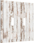 White Grey Wood 2 Gang Double Toggle Light Switch Cover Decorative Wall Plate Faceplate for Kids Boys Girls Bathroom Home Living Room Decor 5" x 4.9