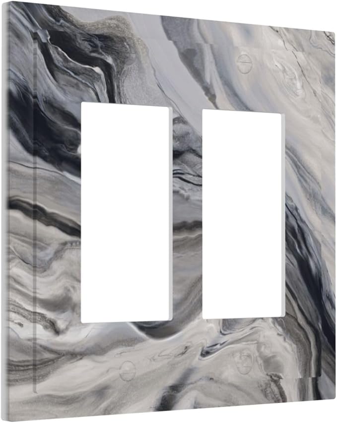 Grey And White Marble Abstract Art Print Decorative Outlet Covers 2 Gang Double GFCI Rocker Electrical Wall Panels Light Switch Cover Plate for Bathroom Kitchen Decor