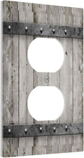 Farmhouse Grey Wood Barn Door 1 Gang Outlet Plate Duplex Decorative Outlet Covers Vintage Farmhouse Outlet Covers Electrical Receptacle Lightswitch Faceplate Rustic Wood 5"" X 3"（Plastic ）