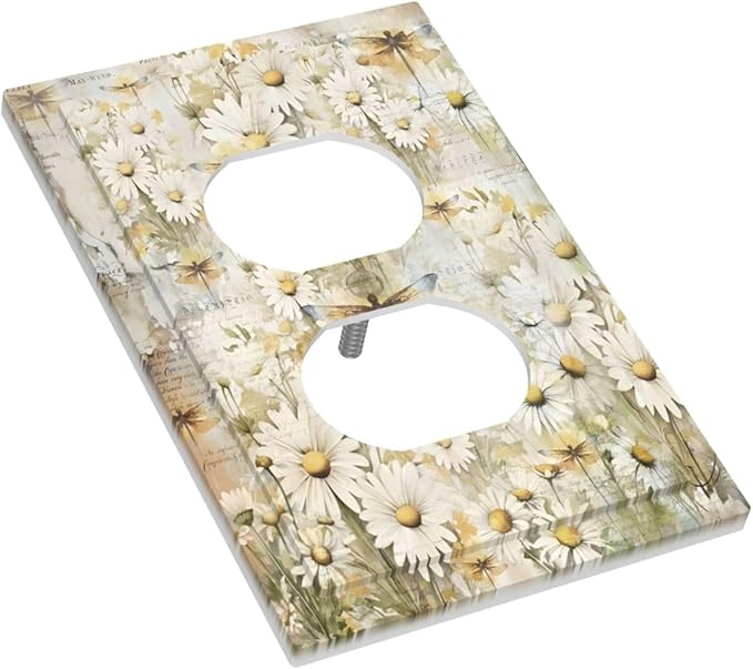 Vintage Letter Paper Wildflowers Dragonfly Daisy Floral Outlet Covers 1 Gang Duplex Light Switch Cover Decorative Switch Plates Electrical Receptacle Faceplate Wall Plate for Farmhouse Bedroom Decor