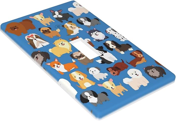 Cute Animal Dogs Puppy Decorative Outlet Cover Single Toggle Light Switch Plate Cover Electricity Receptacles Plates For Home Kitchen Living Bedroom 4.5 * 2.76