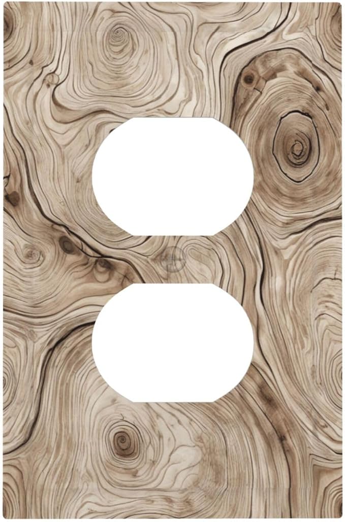 Tree Annual Rings Burl Texture Brown Wood Grain Print Outlet Covers 1 Gang Duplex Light Switch Cover Decorative Switch Plates Electrical Receptacle Faceplate Wall Plate for Farmhouse Bedroom Decor