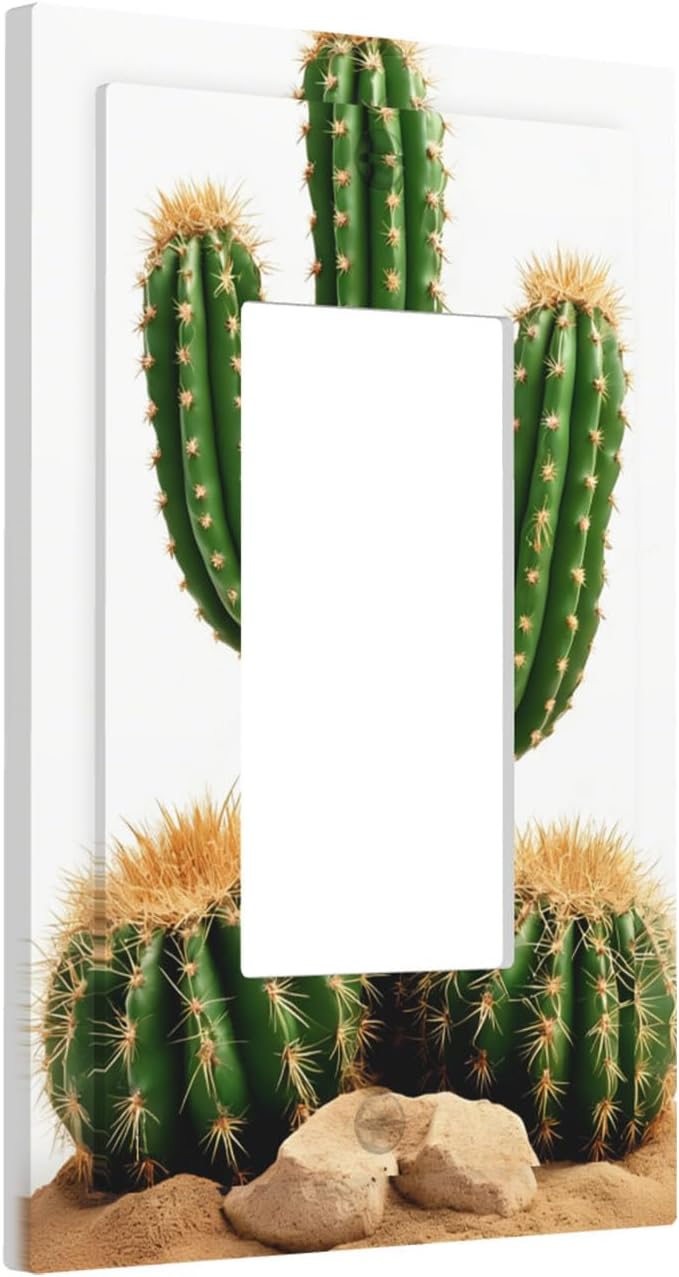 Boho Cactus Garden Single Rocker Switch Cover - 1-Gang Standard US Size Minimalist Desert Landscape Design Light Switch Covers for Bedroom Bathroom Living Room Decor