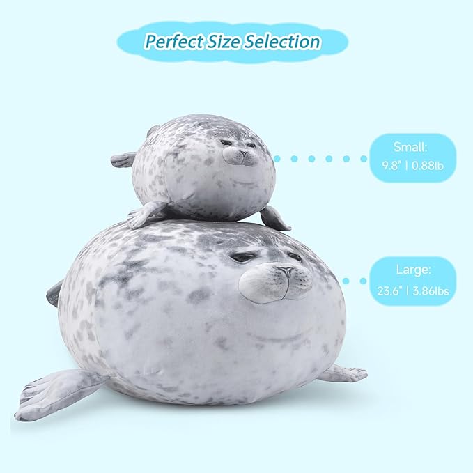 SQEQE Weighted Stuffed Animals Seals, Weighted Seal Plush Chubby Blob, Soft Pillow Toy for Kids Adults for Cozy Comfort, Cute Plushie Gift for Valentines Birthday, Home Decor 9.8 Inch, 0.8 Lb