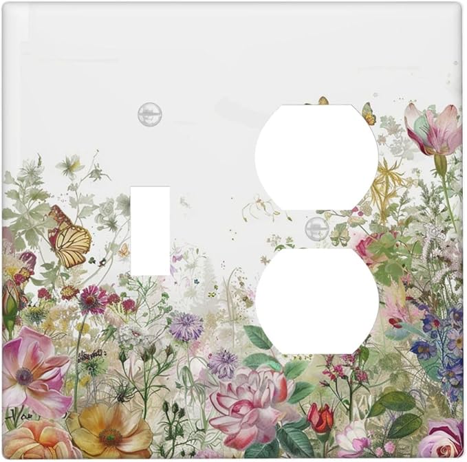 Wallplates Boho Wildflower Colorful Floral Butterfly 1 Toggle 1 Duplex Switch Plate Electrical Gfci Faceplate Decorative Light Switch Covers For Bed Room Living Room Decor