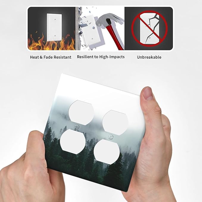 Forest Pine Forest Foggy Mountain Natural Scenery Outlet Covers 2 Gang Double Duplex Decorative Light Switch Covers Electrical Wallplates Socket Faceplate for Bed Room Living Room Decor