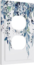 Blue Eucalyptus Watercolor Leaves 1 Gang Outlet Plate Covers Decorative Single Duplex Wall Plate Electrical Receptacle Light Switch Cover Art Faceplate Switchplate for Bedroom Living Room Decor