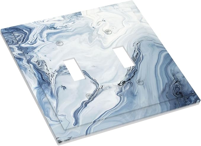 Decorative Switch Plates Blue Marble Pattern 2 Gang Double Toggle Wall Plate Outlet Light Switch Cover Electrical Faceplate for Bedroom living Room Decor